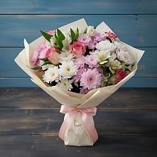 Букет цветов из:  Хризантемы, Альстромерии и Розы в Москве